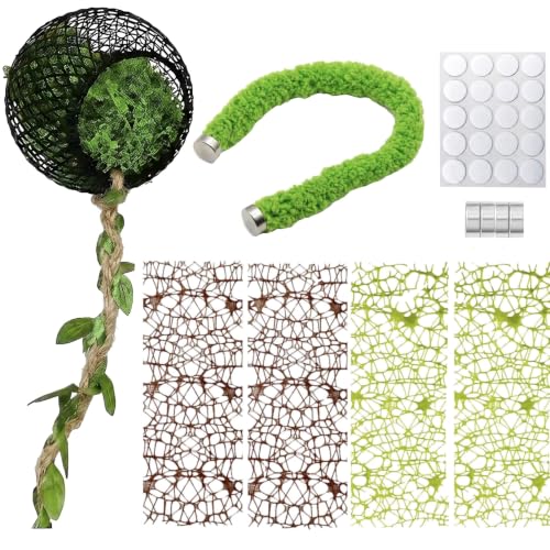 6PCS Magnetic Jumping Spider Hideout & Climbing Mesh Set(D) | Complete Enclosure Accessories Kit with Moss Hideout, Climbing & Hiding Decor for Small Reptiles, Tarantulas, Mantises