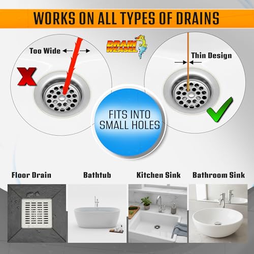 FlexiSnake Drain Weasel PowerSnake Drain Hair Clog Remover Tool, 3 Wands | 36" Long Refills, Plumbing Snake Auger for Cleaning Shower, Tub, Bathroom with Drill Connector, Rotating Handle, Made in USA