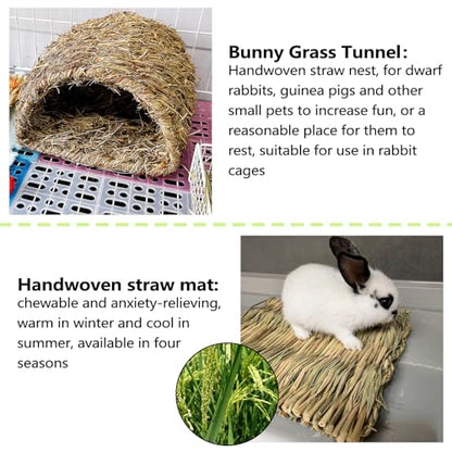 Hamiledyi Bunny Grass Tunnel,Rabbit Grass Bed,Natural Straw Woven Mat Winter Warm Hideaway Hut for Rabbit Gerbil Ferrets Guinea Pig Chinchilla (Small). - size: Small(8.7x7.9x6.3in)