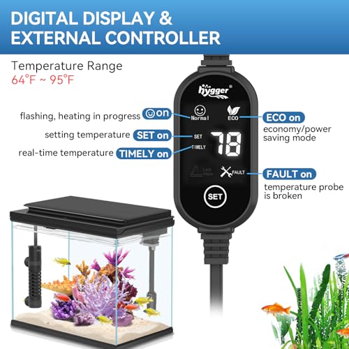 hygger Ceramic Submersible Aquarium Heater, New Explosion-Proof Fish Tank Water Heater with External Temp Controller Auto Thermostat Heater for Saltwater Freshwater (15W for 1~5 Gallon) - size: 15W for 1~5 gallon