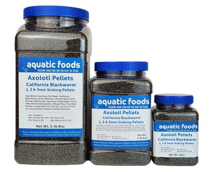 Axolotl Blackworm Pellets. 1mm, 2mm, 3mm Size Mix of Sinking California Blackworm Micro Pellets for All Axolotl, Frogs, Shrimp, Salamanders, Newts, Snails…2-lbs 6oz Jar - size: 2.38 Pound (Pack of 1)