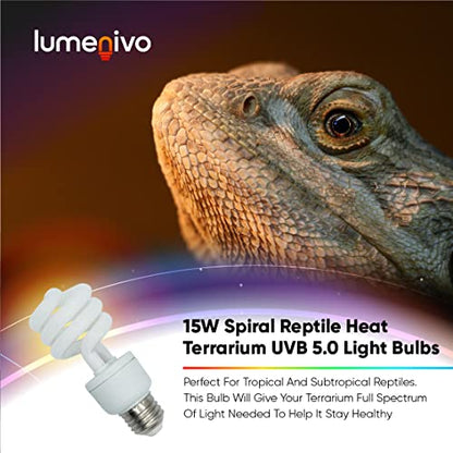 15 Watt UVB Reptile Light 5.0 15W Spiral Reptile Heat - 5 Pack | Terrarium Light Bulbs Turtles · Gecko · Tortoise · Snake · Lizard · Chameleons · Insects 120V - color: Uvb 5.0, size: 5 Count (Pack of 1)