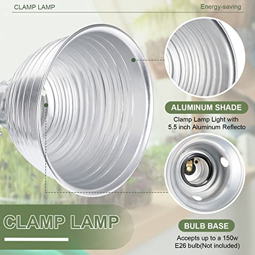 Macarrie 12 Pack Clamp Lamp Light with Aluminum Reflector, 6ft SPT-2 18awg Cord and Adjustable Stand Fixture E26 Socket, up to 150 Watt, No Bulb(5.5 Inch)