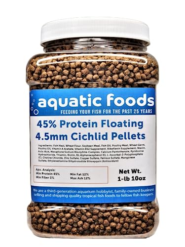 Cichlid Pellets, 45%Protein Floating 4.5mm(5/32") Pellets…1-lb 10oz Med Jar | 45% Protein, Floating 4.5mm (5/32") Pellets, For Oscars, Central American, South American Cichlids, Medium Jar - size: 1.63 Pound (Pack of 1)