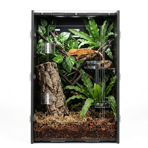 8x8x12 Black PVC Reptile Tank, Front Opening for Crested Reptiles | Black PVC cave-like interior, front-opening access, side ventilation holes, ideal for crested geckos, spiders & mantises