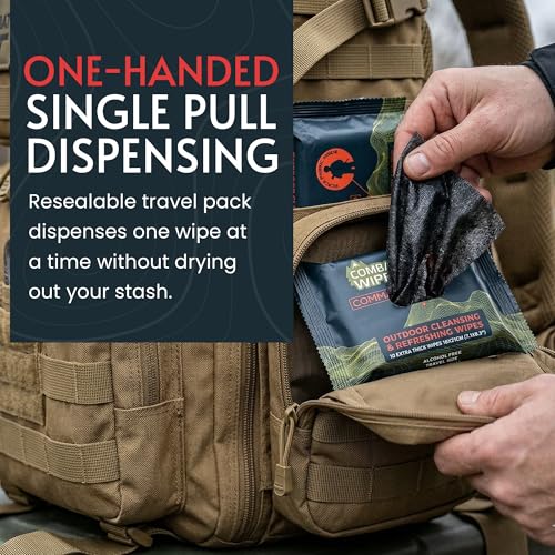 Black Unscented Camouflage Wet Wipes - Combat Wipes COMMANDO - Thick, Biodegradable, Heavy Duty Cleansing Cloths for Camping, Military, Hunting & Backpacking w/Aloe & Vitamin E (1 Pack, 25 wipes). - style: 25 Count (Pack of 1)
