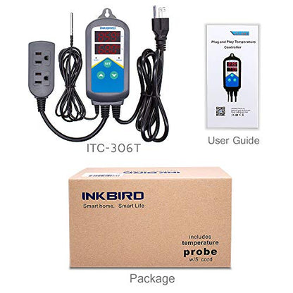 Inkbird ITC-306T Pre-Wired Electronic Heating Thermostat Temperature Controller and 24 Hours Digital Day & Night Cycle Timer Controller for Seed Germination Reptiles Hatching - size: ITC-306T (Controller Only)