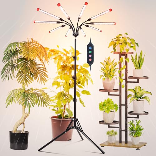 10Head Grow Light with Stand for Tall&Large Indoor Plants, Bonsai Tree, Big Coverage and Bright Plant Growing Lamps, 4/8/12/16/20H Timer, 90 Watt Power Draw, NO Need Adapter, 360° Gooseneck - size: Stand-10Head-90W