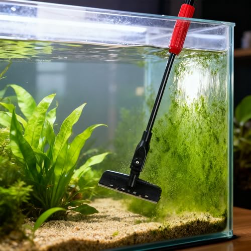 TOPZEA 6 in 1 Aquarium Cleaning Tool Kit, Fish Tank Cleaner Set with Adjustable Telescopic Long Handle (21-32 Inch) Include Algae Scraper, Scrubber Pads, Fish Net, Tube Cleaning Brush, Gravel Rake