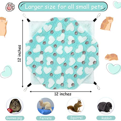 Boao 2 Pcs Guinea Pig Rat Hammock Guinea Pig Hamster Ferret Hanging Hammock Accessories for Small Animals Chinchilla Parrot Sugar Glider Ferret Squirrel (Mint Green, Pink, Heart Pattern) - color: Blue, Pink