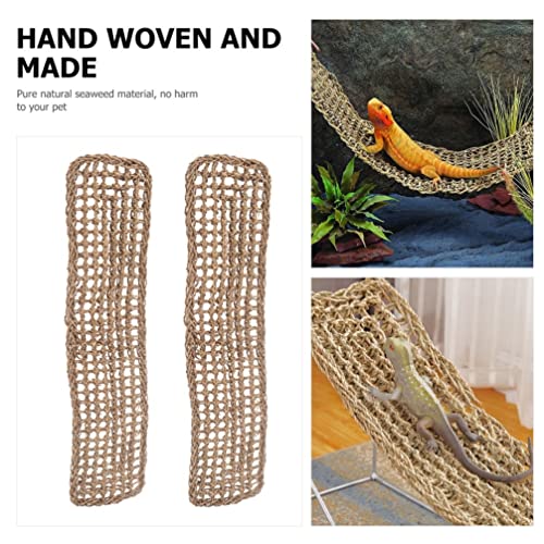Mipcase 2Pcs Reptile Seagrass Hammock Lizard Hammock Hanging Ladder Lounger Climbing Accessories for Gecko Lizard Snake Hermit Crabs Geckos Other Small Animal Habitat Sleep Bed