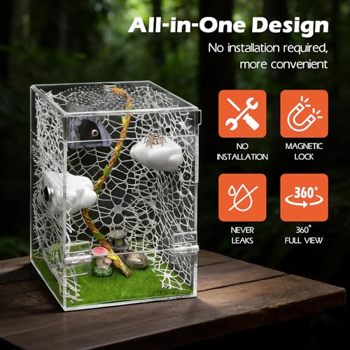 AZV Jumping Spider Enclosure Clouds Kit,Escape Proof Praying Mantis Habitat | Magnetic Front Door Tarantula Terrarium Ventilation Spider Cage,Transparent Acrylic Reptile Tank Beetle,Bug Cribs,Snail House - color: White, size: Large