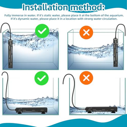 SEAOURA Small Aquarium Heater, 25W Mini Turtle and Betta Fish Tank Heater 1-6 Gallon Tank, Adjustable Submersible Aquarium Heater with External Controller for Freshwater and Saltwater - size: ≤ 6 Gal Tank
