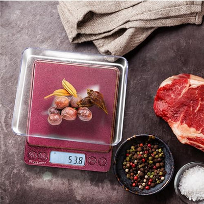 Fuzion Small Gram Scale 3000g, Digital Kitchen Food Scale, Gram and Ounce | Ombré, 0.1g Accuracy, 6 Modes, 2 Trays Included, Tare, Piece Counting, For Food, Coffee, Cooking, Herb, Reptiles, Coins - color: Ombré Gold-Pink