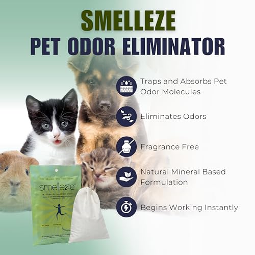 SMELLEZE Pet Odor Eliminator Pouch - Dogs, Cats, Birds - Covers 150 sqft | Works for Dog, Cat, Bird, Rodent & Reptile Stench in 150 Sq. Ft.