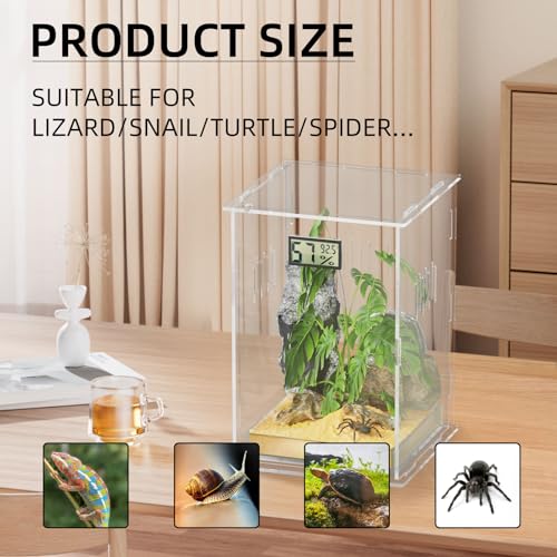Reptile Terrariums with Temperature Hygrometer, 5.9"x5.9"x9.8" Acrylic Breeding Box Terrarium Cage Tank for Small Reptile Insect Home Office (Arboreal) - size: Arboreal--M (Tray)