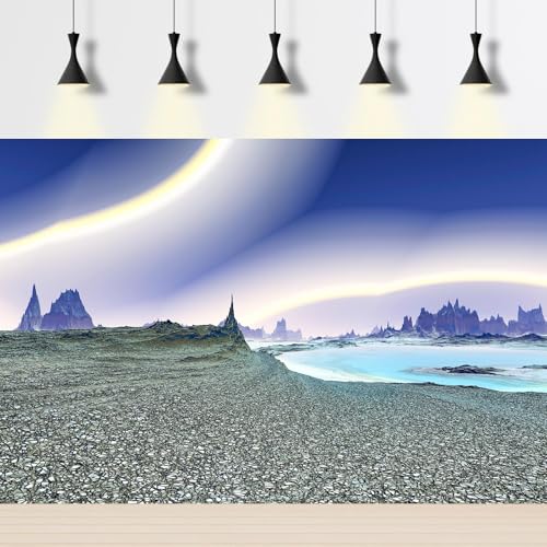 Fantasy Alien Planet Aquarium Background Outer Space Mountain Lake Sandbeach Fish Tank Background Abstract Polar Lights Reptile Tank Backgrounds Fantasy Alien Lake Rock Terrarium Backgrounds 36x24in - color: Grey_Blue, size: 36(W)x24(H)inches/ 90(W)*60cm(