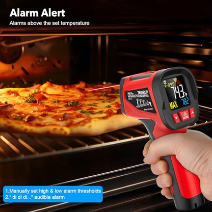 Infrared Thermometer Gun, Digital Laser Temperature Gun with Probe, -40°F~1472°F Non-Contact IR Thermometer with Adjustable Emissivity for Cooking, Pizza Oven, Griddle, Grill & Meat - color: Red, size: IR06 PRO -40℉~1472℉(-40℃~800℃)