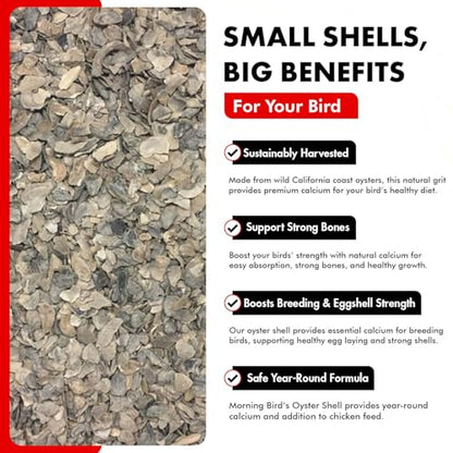 Morning Bird Oyster Shell 4.5 lb - Natural Calcium Supplement for Birds | Natural Calcium Bird Supplement – Sustainably Harvested from California Coastal Waters – Safe Year Round Bird Food Additive - size: 4.5 lbs (3-Pack of 1.5 lbs)