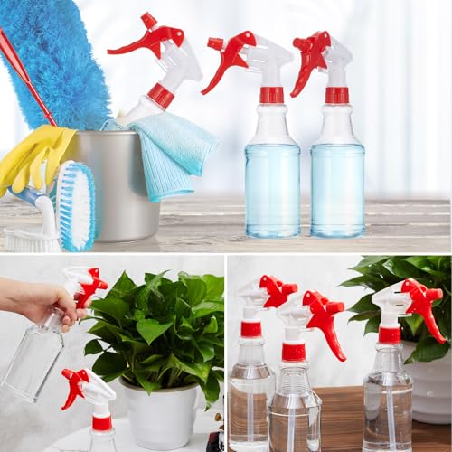 Eccliy 20 Pack 16oz Empty Spray Bottles, Leakproof Cleaning Bottles with Measurement and Adjustable Nozzle for Housekeeping, Commercial Use(Clear Cylinder,Red White Spray Head) - color: Red White Spray Head, style: Clear Cylinder