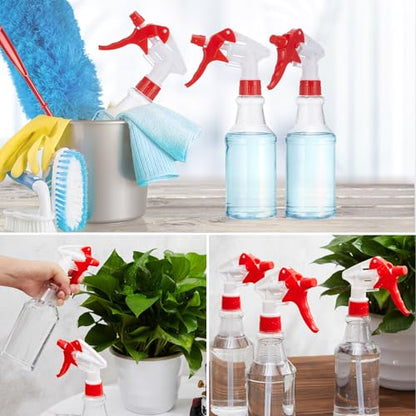 Eccliy 20 Pack 16oz Empty Spray Bottles, Leakproof Cleaning Bottles with Measurement and Adjustable Nozzle for Housekeeping, Commercial Use(Clear Cylinder,Red White Spray Head) - color: Red White Spray Head, style: Clear Cylinder