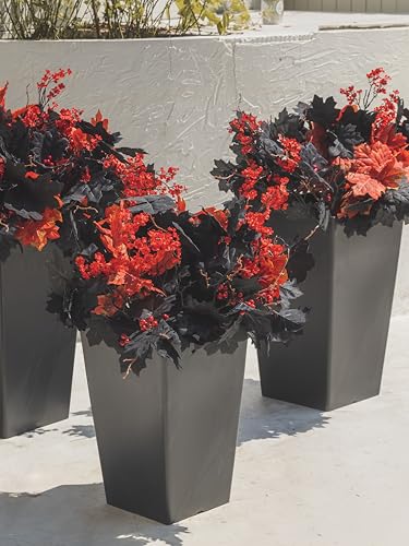 16pcs Fake Plants Outdoor, Halloween Maple Leaves Branch, Autumn Artificial Plants with Black Maple Leaves, Faux Leaves Spray for Halloween Thanksgiving Home Deocr - color: Halloween Black and Red