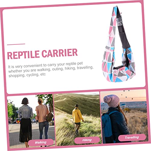 Reptile Pet Carrying Pouch Adjustable Shoulder Strap Polyester Small | Colorful Geometric Pattern, Breathable and Cozy Warmth, Crossbody Wear for Bearded Dragon Walking or Travelling
