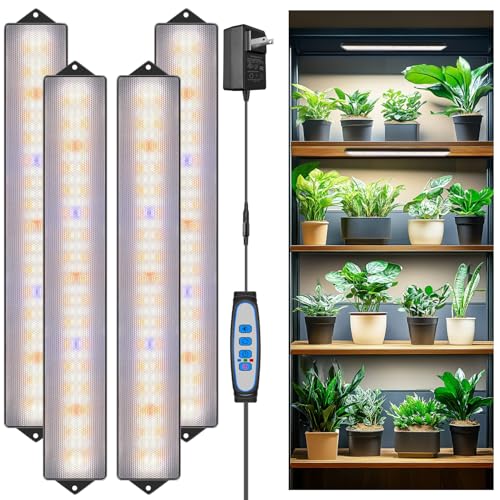 14in Grow Light Strip for Indoor Plants, Full Spectrum | 4 Bars, 105 White/Red/Blue LEDs per Strip, Timer & Dimming Control, Sleek Design, Growing Lamp for Cabinets & Shelves - size: 4 Pack