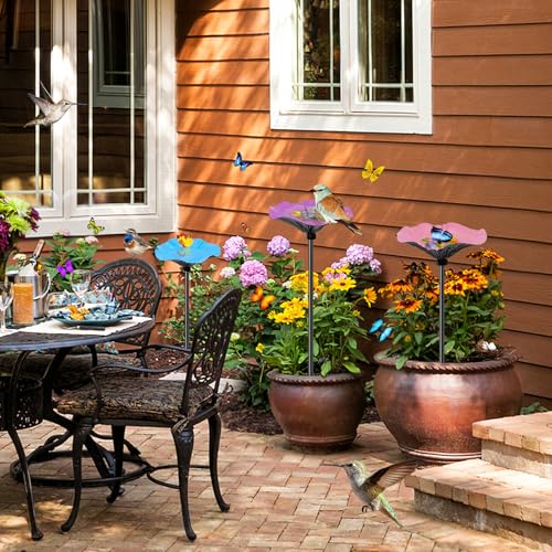 4 Pack Metal Bee Butterfly Watering Station for Garden | With Glass Marbles, Flower Design,Bee Butterfly Feeder for Outdoor Yard Patio Decor,Yellow Pink Purple Blue - style: 4 PCS-Blue & Yellow & Pink & Purple
