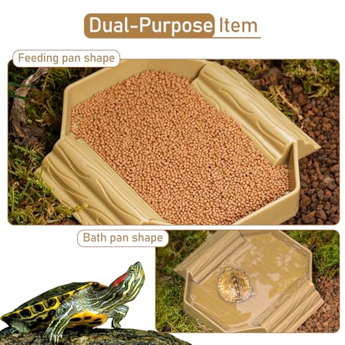 Small Tortoise Habitat Turtle Bathing Pool Food and Water Bowl Reptile Tank Decoration for Small TurtleTortoise