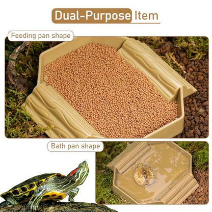 Small Tortoise Habitat Turtle Bathing Pool Food and Water Bowl Reptile Tank Decoration for Small TurtleTortoise