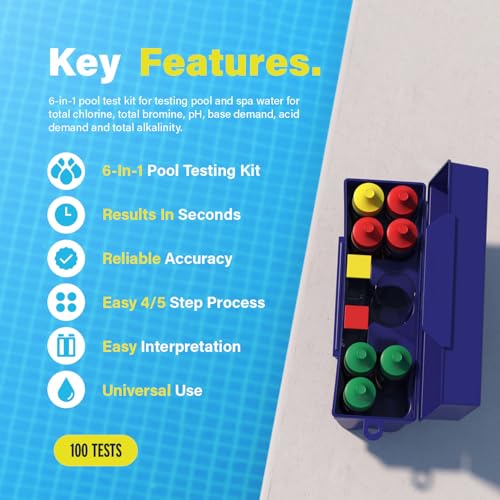 Lupo 6-in-1 Pool Test Kit | Pool Testing Kit for Residential Swimming Pools & Spas for Testing Total Chlorine, Total Bromine, pH, Base Demand, Acid Demand & Total Alkalinity Quick & Accurate Testing - size: 6-in-1 Complete Test Kit