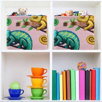 Tropical Reptiles Pattern Storage Bins Collapsible Storage Basket with Metal Frame, Fabric Shelves Bins Closet Baskets with Handles, 2-Pack - size: 2 Pack