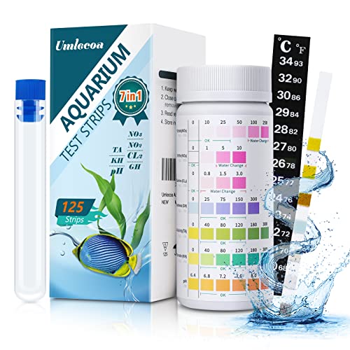 Umlecoa 7 in 1 Aquarium Test Kit for Freshwater and Saltwater - 125 Aquarium Test Strips with Test Tube & Thermometer - Fast & Accurate Water Testing Strips for Aquarium/Pond/Pool - size: 7 IN 1