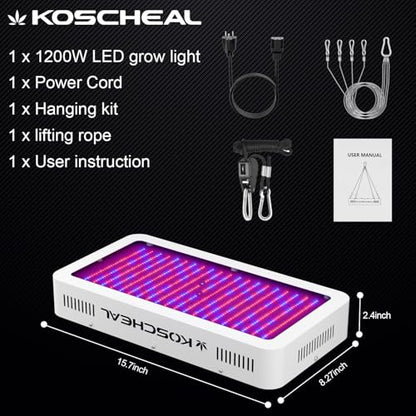 KOSCHEAL KS2000 230W LED Grow Light, 2.8 µmol/J Full Spectrum | Veg & Bloom Switches with 395nm/730nm. Daisy Chain up to 3 Units. Quiet Cooling. Ideal for 4x4/3x4 ft Grow Tents. - color: Creamy White