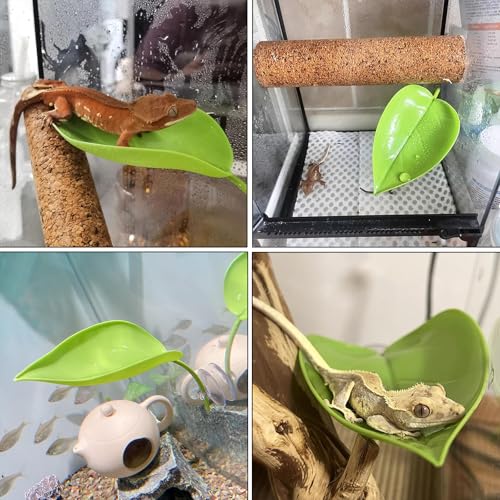 KABASI 3 Pack Plastic Leaf Platform with 6pcs Suction Cups for Reptile Frog | Leaf-Shaped Reptile Basking Resting Spot Habitat Decorations, Tree Frog Tank Accessories for African Dwarf Amphibian, Green
