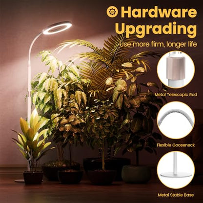 Plant Grow Light for Indoor Plants, Full Spectrum Grow Lamp with Pedestal Stand, Automatic Timer for 3H/9H/12H, Height Adjustable 51-67in White - color: White High