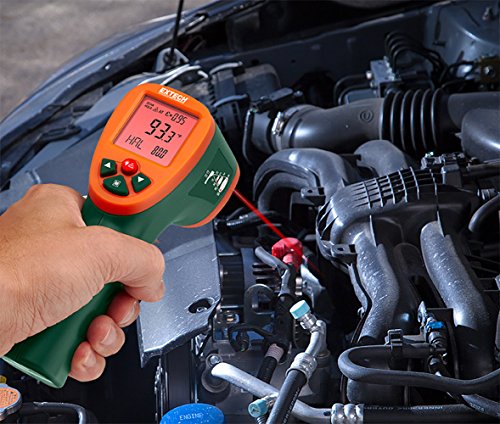 Extech IR270 Infrared Thermometer with Color Alert, -58 to 1472F | Non-contact, +/-1.5%, tri-color LED alert, adjustable emissivity 0.1-1.0, MIN/MAX/avg, 0.5s response, backlit
