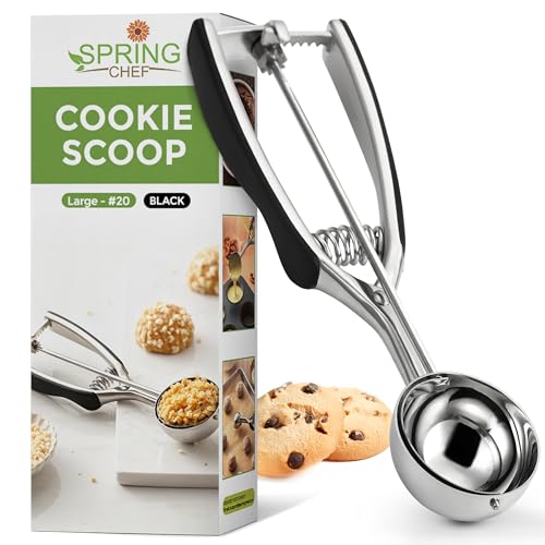 Spring Chef Large Stainless Steel Cookie Scoop, #20, 2.93 Tablespoon, Black | Professional 3.5" Cookie Dough Scoop for Baking, Cookie Scooper, Ice Cream Scoop with Trigger Release, Dishwasher Safe - color: Black, size: #20 - Large - 2.93 Tbsp