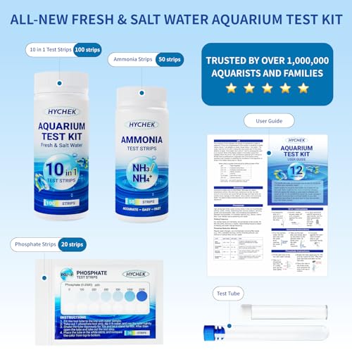 12 in 1 Accurate Aquarium Test Kit, Fresh and Salt Water Test Strips | 170 Strips, Fish Tank Aquariums Water Test Kit, Easy Fast Test Way, Multiple Uses, Includes Ammonia Phosphate Strips and More