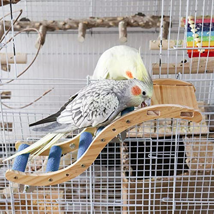 Bird Ladder Bridge, Wooden Pet Parrot Hamster Climbing Ladder Toys, Pet Bird Cage Accessories, Wood Climbing Ladder Perch for Bird Parrot Hamster Squirrel Sugar Gliders Parakeets Cockatiels(S Shape) - color: Blue