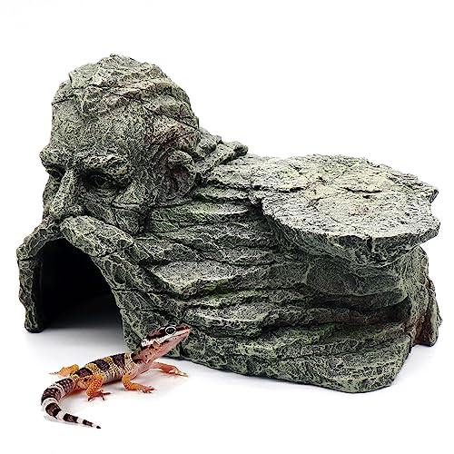 Reptile Rock Basking Platform, Gecko Hide Cave Hiding Place, Snake Cave and Hides for Reptiles, Amphibians, and Small Animals, Lizards - color: Rock