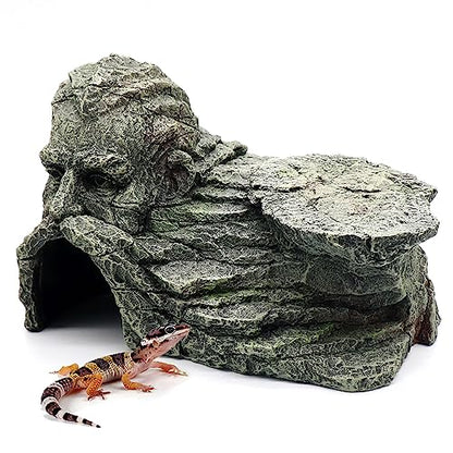 Reptile Rock Basking Platform, Gecko Hide Cave Hiding Place, Snake Cave and Hides for Reptiles, Amphibians, and Small Animals, Lizards - color: Rock