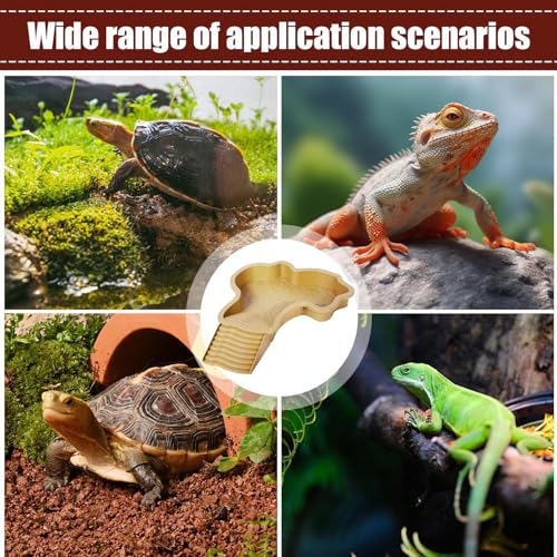Reptile Bathing Pool Large, Tortoise Water Dish with Ramp, Aquarium Ornament, Reptile Feeding Dish Water Bowl, Lightweight Basin, Easy Clean Design, for Gecko, Turtle, Bearded Dragon - color: Brown