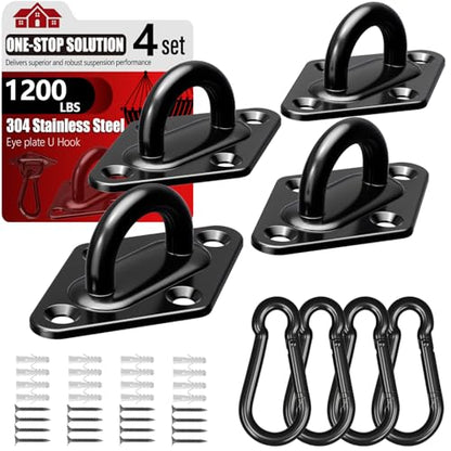 304 Stainless Steel Pad Eye Snap Hook,M8 Ceiling Hook 1200Lb,8Pcs | Hanging Kit with Screws for Hammock Chair Swing, Yoga Gym Equipment, Sun Shade Sail, Plant Hangers & Marine Boat Hardware - size: 3.15 inch, style: Black Rhombus