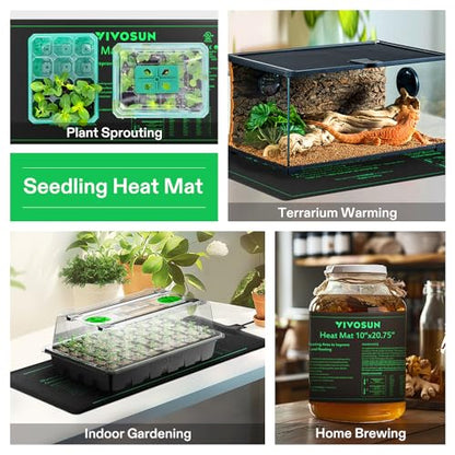 VIVOSUN 6-Pack 10" x 20.75" Durable Waterproof Seedling Heat Mat | UL & MET-Certified Warm Hydroponic Heating Pad for Germination, Indoor Gardening, Greenhouse - style: 10" x 20.75", 6 Pack