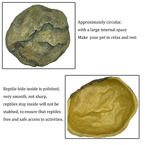 Extra Large Resin Reptile Hide for Ball Pythons, Lizards, Leopard Geckos, Bearded Dragons - Simulation Rock Hideout Cave for Habitat, Turtle Terrarium Decor