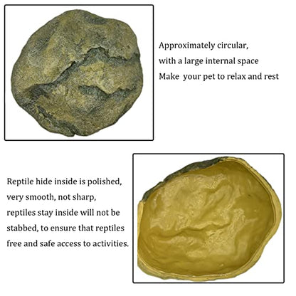 Extra Large Resin Reptile Hide for Ball Pythons, Lizards, Leopard Geckos, Bearded Dragons - Simulation Rock Hideout Cave for Habitat, Turtle Terrarium Decor