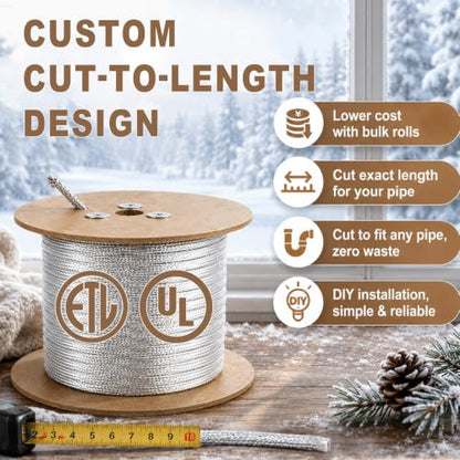 HEATIT Industrial Bulk Heat Cable 5W/ft for Metal & Plastic Pipes 50ft 120V | Provides self-regulating heat to help reduce unnecessary energy use. Safe to overlap without creating hot spots. - color: 5W-120V, style: 50 Feet