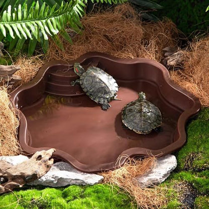Turtle Bathing Pool, Reptile Feeding Dish Water Pot,Turtle Bathing Pot | Landscape Fish Tank Decoration - color: Reddish Brown